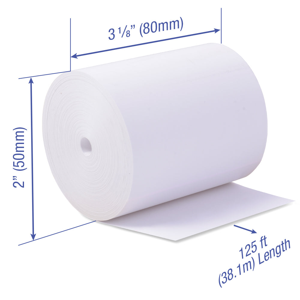 Thermal Paper 3 1/8 x 125 ft x 50mm CORELESS BPA Free 40 rolls